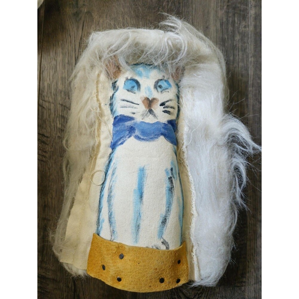 Vintage Carnival Knock Down Cat Punk Hand Painted Canvas Wood Folk Art Oddity